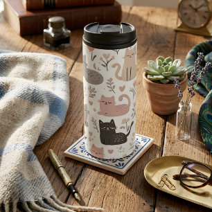 Bouteilles Isothermes Chat Adorable au Pastel & Motif Floral