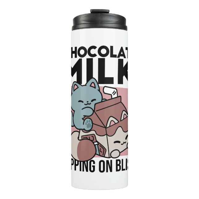 Bouteilles Isothermes Chat au Lait Chocolaté Kawaii – Boisson Confortabl (Devant)