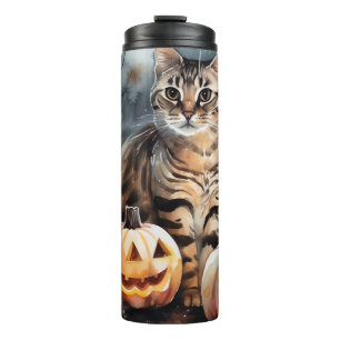 Bouteilles Isothermes Chat Bengal Halloween avec citrouilles effrayant
