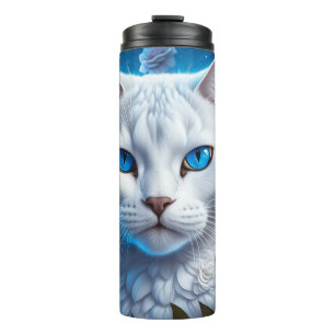 Bouteilles Isothermes Chat blanc aux yeux bleu clair Floral