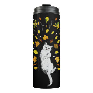 Bouteilles Isothermes Chat blanc avec illustration des feuilles de chute