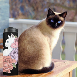 Bouteilles Isothermes Chat Blanc Pastel Floral Noir Botanique Romantique