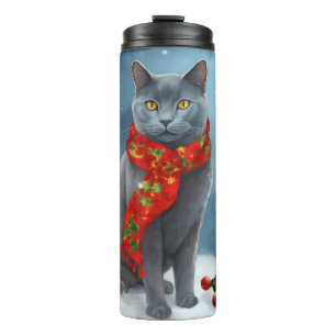 Bouteilles Isothermes Chat bleu russe à Noël sous la neige