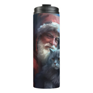 Bouteilles Isothermes Chat Bleu Russe Père Noël Noël Festif
