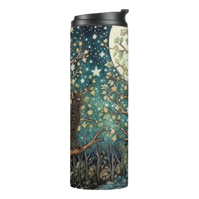 Bouteilles Isothermes Chat boho ciel nocturne étoilé forêt boisée (Tourné sur la gauche)