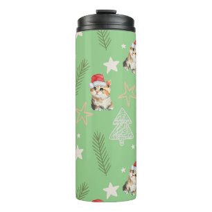 Bouteilles Isothermes Chat chaton chaton couleur vert Père Noël Joyeux N