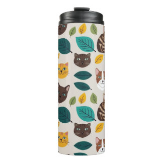 Bouteilles Isothermes Chat Cozy & Motif Sans Fin de Feuilles d'Automne -