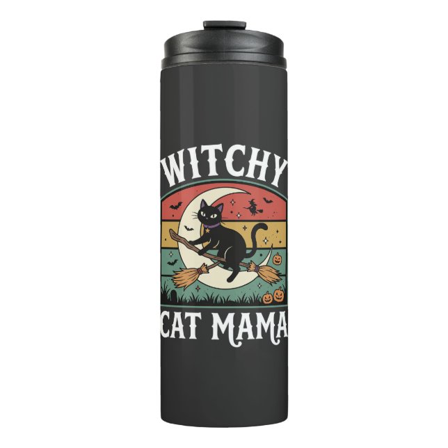 Bouteilles Isothermes Chat de Halloween Sorcière Maman (Devant)