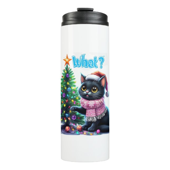 Bouteilles Isothermes Chat de Noël amusant Avec Sticker Arbre (Devant)