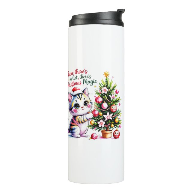 Bouteilles Isothermes Chat de Noël vibrant - Accessoire pour parent de a (Tourné sur la gauche)
