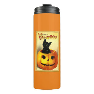 Bouteilles Isothermes Chat d'Halloween assis dans une citrouille Jack O