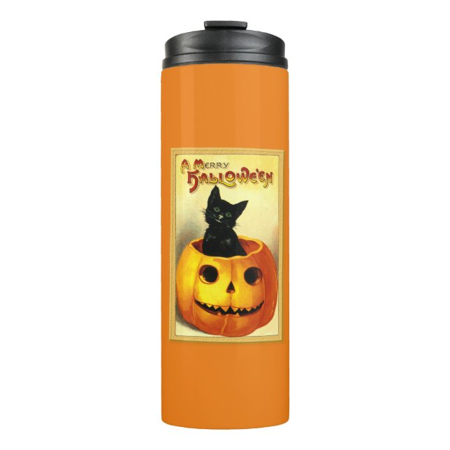 Bouteilles Isothermes Chat d'Halloween assis dans une citrouille Jack O  (Devant)
