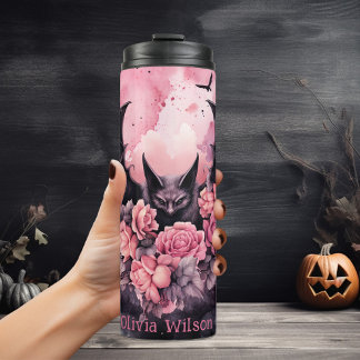 Bouteilles Isothermes Chat florale rose et noire personnalisée