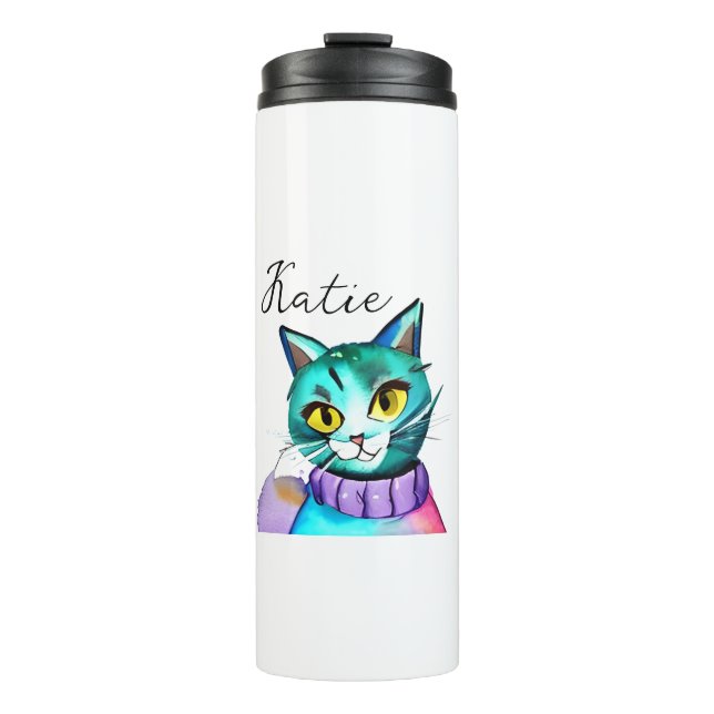 Bouteilles Isothermes Chat Kitty Bleu Mignon Personnalisé (Devant)