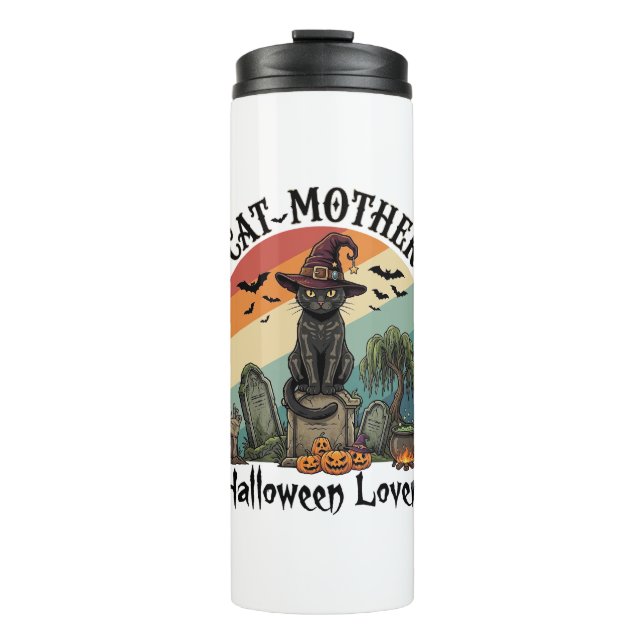 Bouteilles Isothermes Chat Mère Halloween Amant Chapeau de Sorcière Noir (Devant)