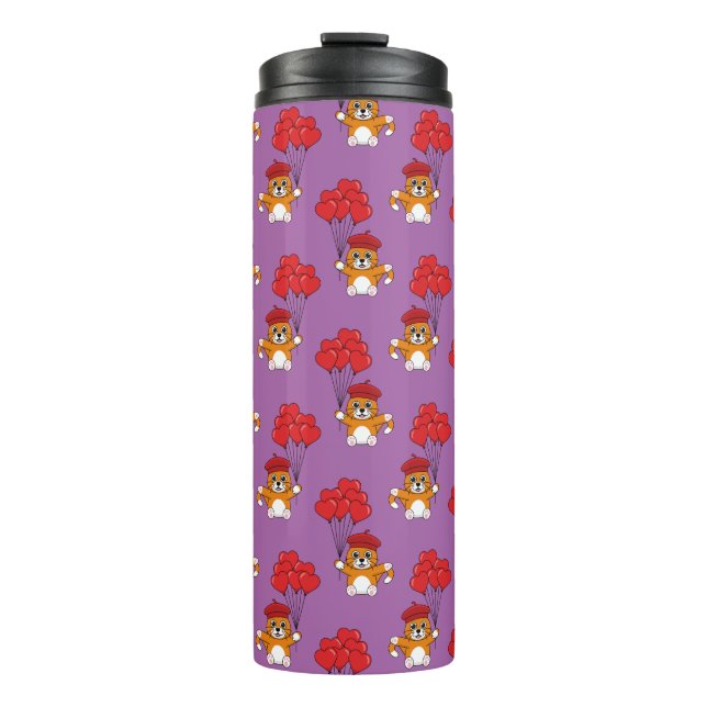 Bouteilles Isothermes Chat mignon avec Ballons de Coeur Rouge (Devant)