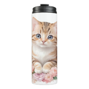 Bouteilles Isothermes Chat Mignon Floral Fantaisiste Félin Fleurs