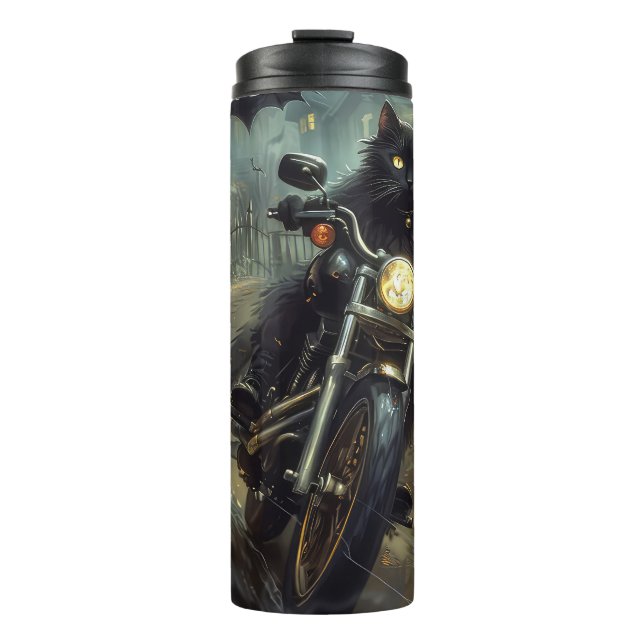 Bouteilles Isothermes Chat Noir à Moto Halloween Épouvantable (Devant)