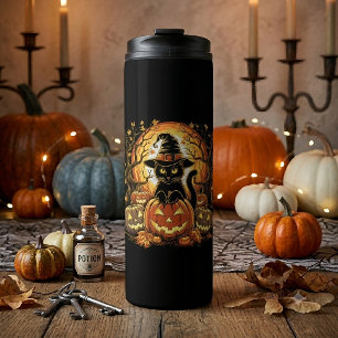 Bouteilles Isothermes Chat noir de Halloween Citrouille Sorcière Chat Éc