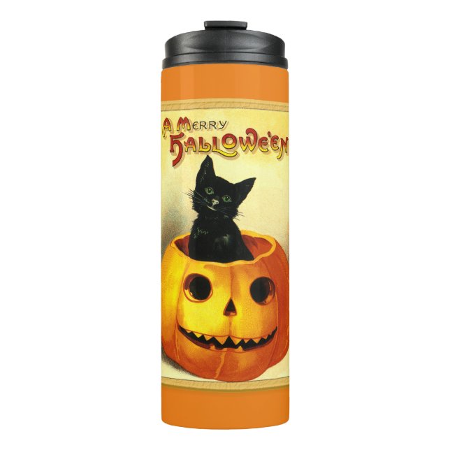 Bouteilles Isothermes Chat noir d'Halloween (Devant)