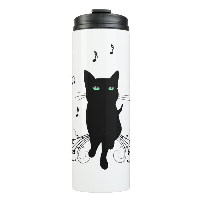 Bouteilles Isothermes Chat noir entouré de notes de musique murmurantes (Devant)