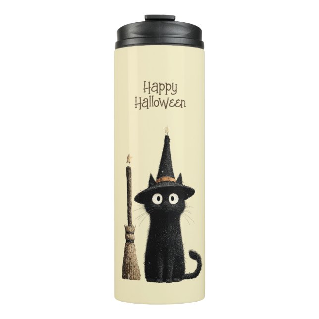 Bouteilles Isothermes Chat noir fantaisiste Joyeux Halloween (Devant)
