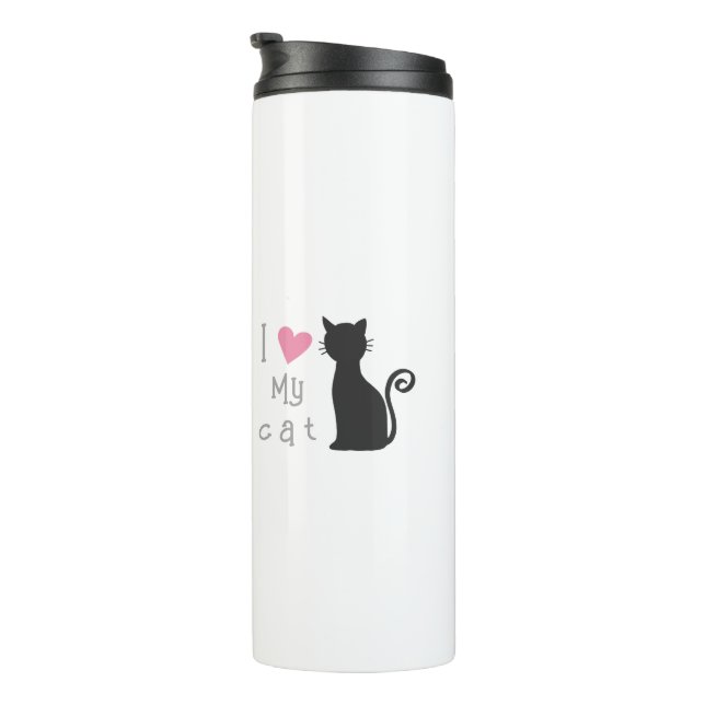 Bouteilles Isothermes Chat noir mignon personnalisé avec beau coeur rose (Tourné sur la droite)