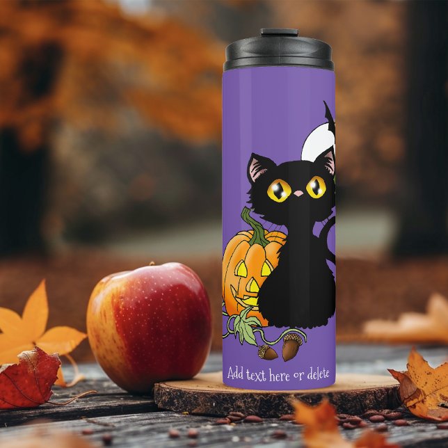Bouteilles Isothermes Chat noir mignon violet Halloween Citrouille (Créateur téléchargé)