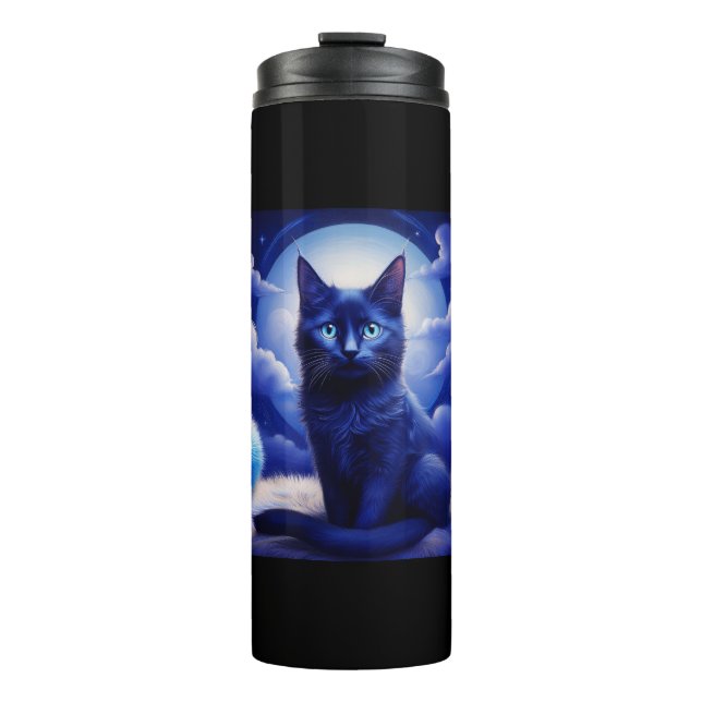 Bouteilles Isothermes Chat Noir Posant Devant La Lune Et Les Nuages Blan (Devant)