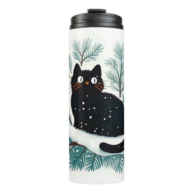 Bouteilles Isothermes Chat noir sur le sapin de Noël mignon (Devant)