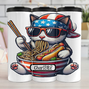 Bouteilles Isothermes Chat patriotique : Ramen, Fête du chien chaud