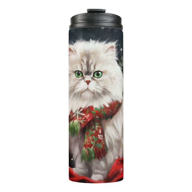 Bouteilles Isothermes Chat Persan à Noël sous la neige (Devant)