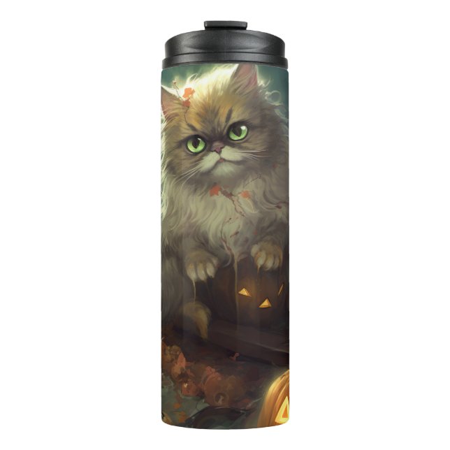 Bouteilles Isothermes Chat Persan Halloween avec citrouilles effrayantes (Devant)