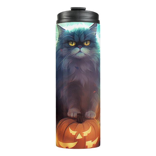 Bouteilles Isothermes Chat Sibérien Halloween Avec Des Citrouilles Effra (Devant)