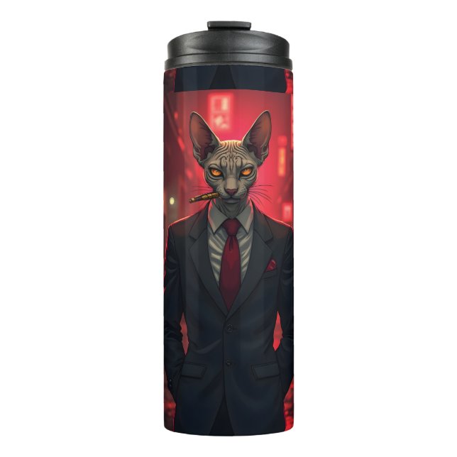 Bouteilles Isothermes Chat Sphynx Neon Noir dans le style Mafia (Devant)