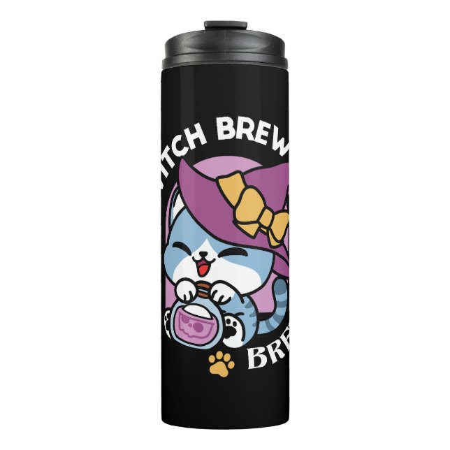 Bouteilles Isothermes Chat Tabby Halloween – Chapeau de Sorcière & Art d (Devant)