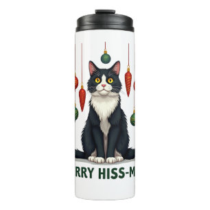Bouteilles Isothermes Chat Tuxedo de Noël avec décorations de fêtes Merr