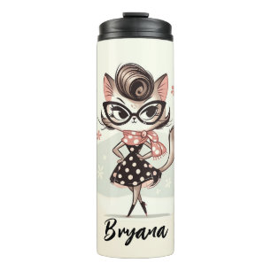 Bouteilles Isothermes Chaton Féminin Rétro Vintage Avec Lunettes à Cat E