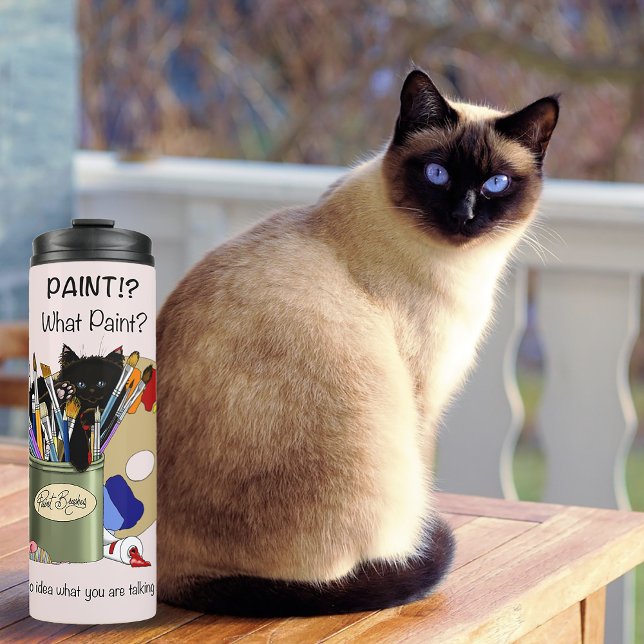 Bouteilles Isothermes Chaton noir Pinceau Pot Artiste Chat Rose (Créateur téléchargé)