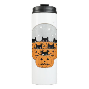 Bouteilles Isothermes Chats d'Halloween Citrouilles Fond Noir Illus