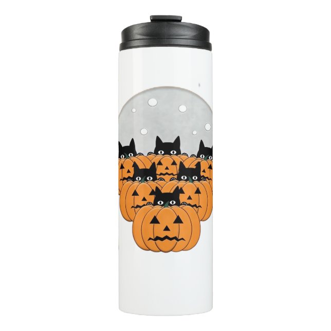 Bouteilles Isothermes Chats d'Halloween Citrouilles Fond Noir Illus (Devant)