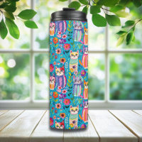 Chats et fleurs colorés Whimsical Happy
