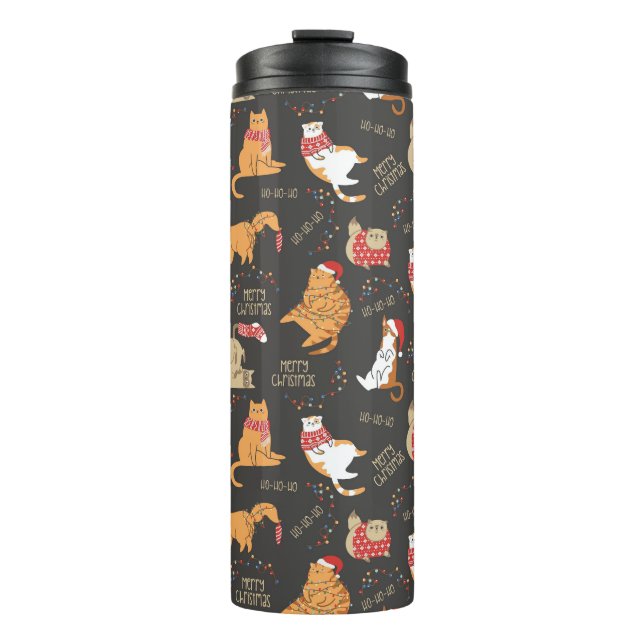 Bouteilles Isothermes Chats Festifs avec lumière Motif de Noël (Devant)