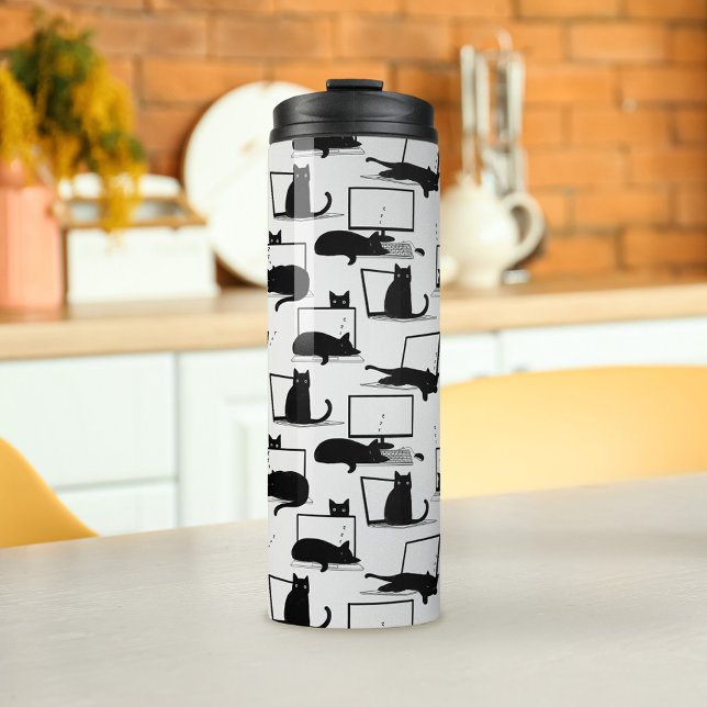 Bouteilles Isothermes Chats noirs assis sur des ordinateurs portables Mo (Cats Sleeping on Laptops Tumbler)