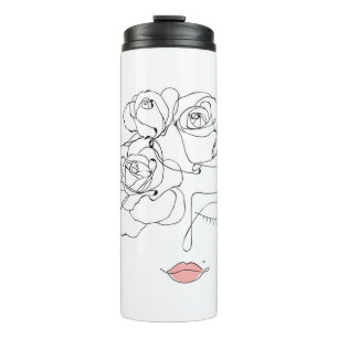 Bouteilles Isothermes Chef De Fleurs Art, Line Art Femme Avec Fleurs,