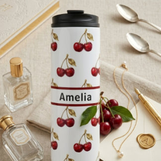 Bouteilles Isothermes Cherry & Golden Leaves Custom Name Design Gift