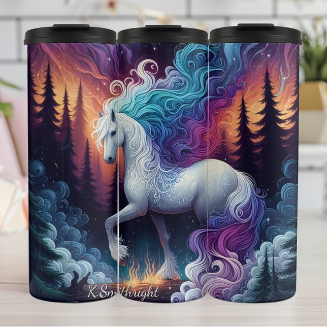 Bouteilles Isothermes Cheval Blanc Feu Forêt Magie (Créateur téléchargé)