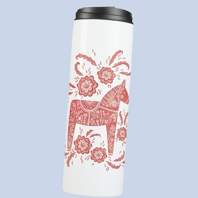 Bouteilles Isothermes Cheval de Dala suédois Rouge et blanc (Red and white Swedish Dala horse thermal tumbler)