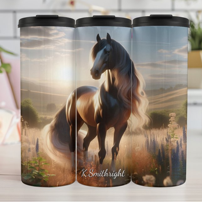 Bouteilles Isothermes Cheval majestueux champ doré coucher de soleil (Créateur téléchargé)