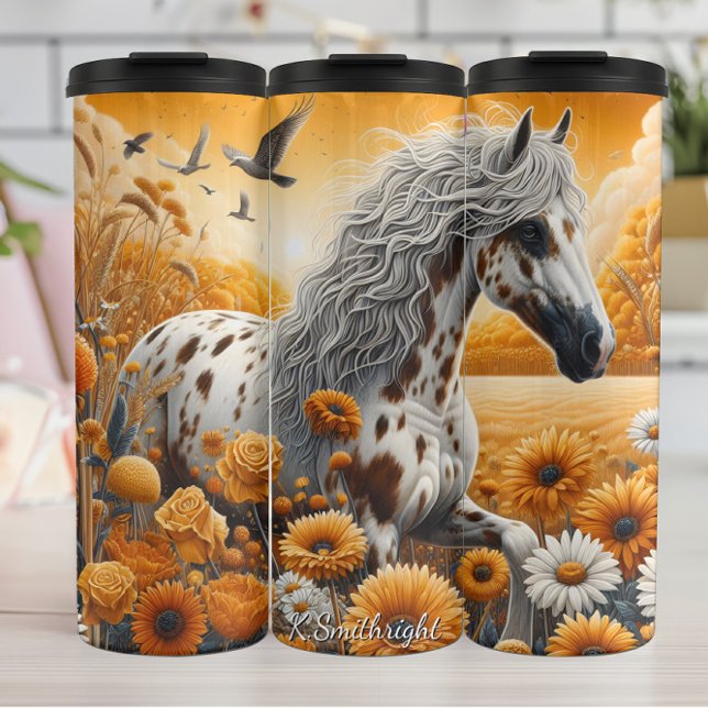 Bouteilles Isothermes Cheval tacheté Champ Doré Fleurs Sauvages (Créateur téléchargé)
